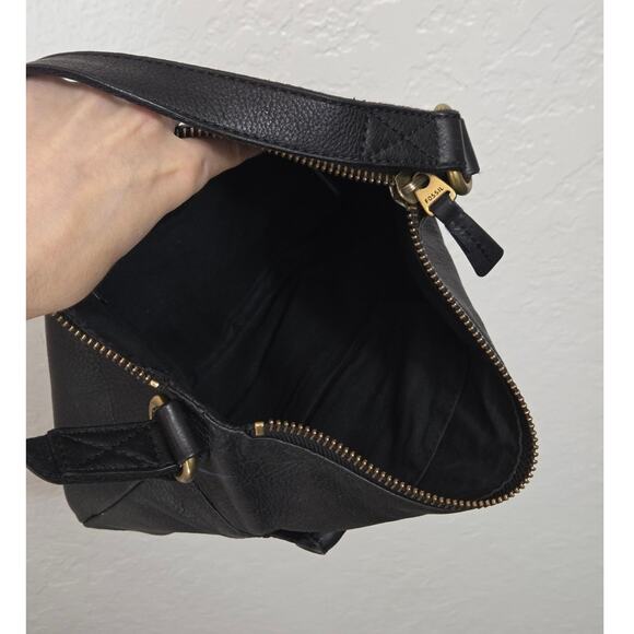 Vintage Fossil Cowhide Pebbled Leather‎ Shoulder Bag Black Y2K - Picture 5 of 8